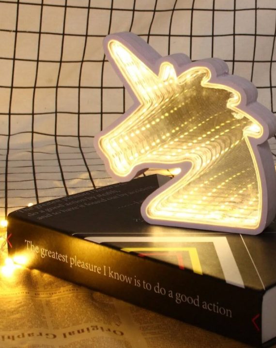 Lampara Led Unicornio Efecto Infinito Blanco Espejado